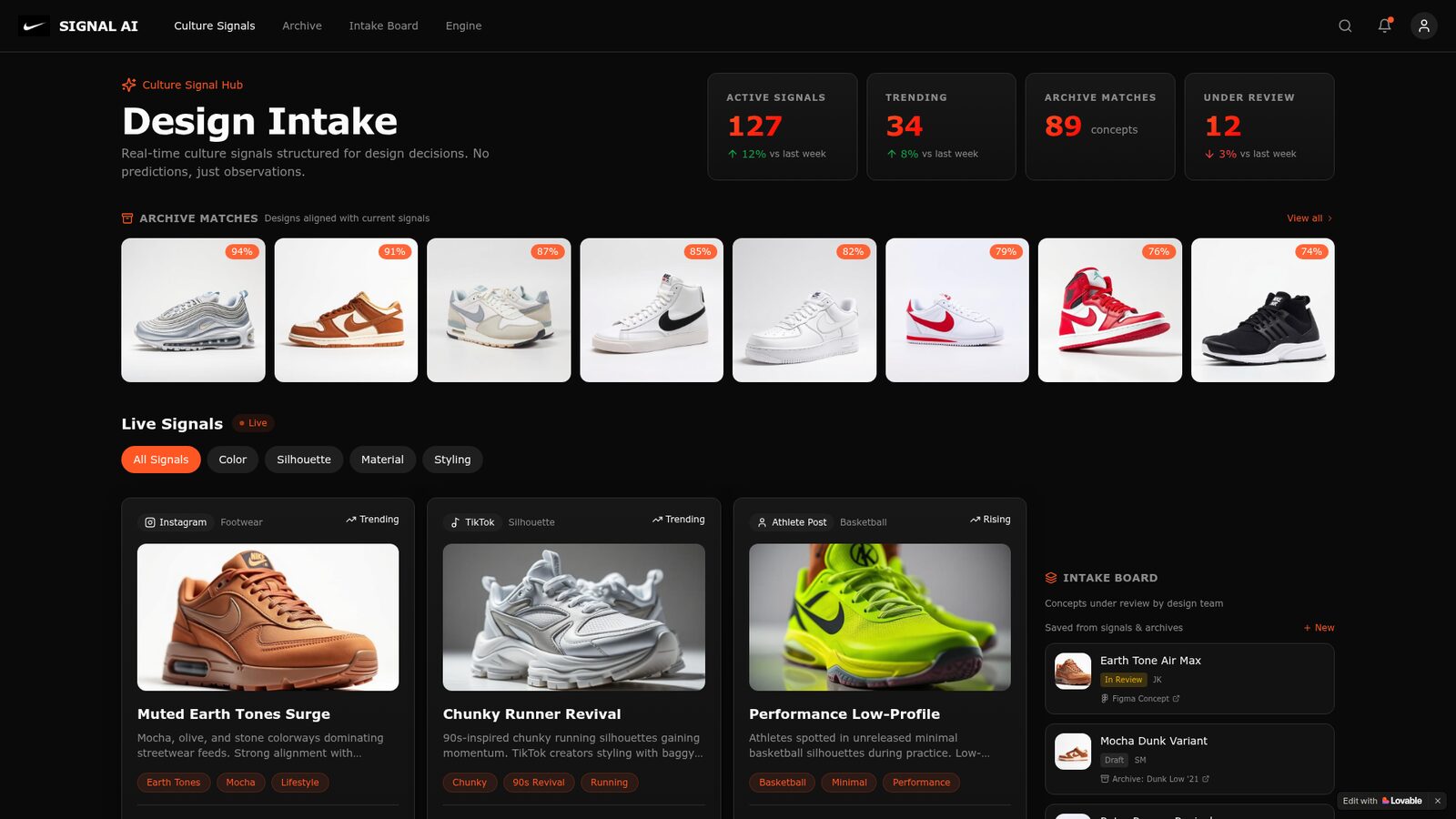 Nike Culture Signal interface